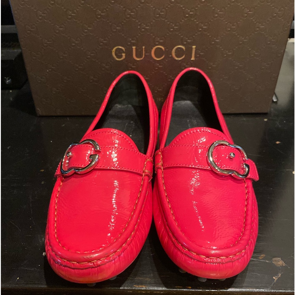 GUCCI DRIVER NWT PINK Patent Leather 7.5 m